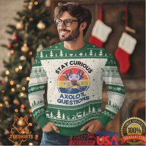Funny Axolotl Pun Ugly Christmas Sweater I Stay Curious Axolotl Question Retro