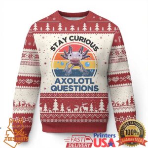 Funny Axolotl Pun Ugly Christmas Sweater I Stay Curious Axolotl Question Retro