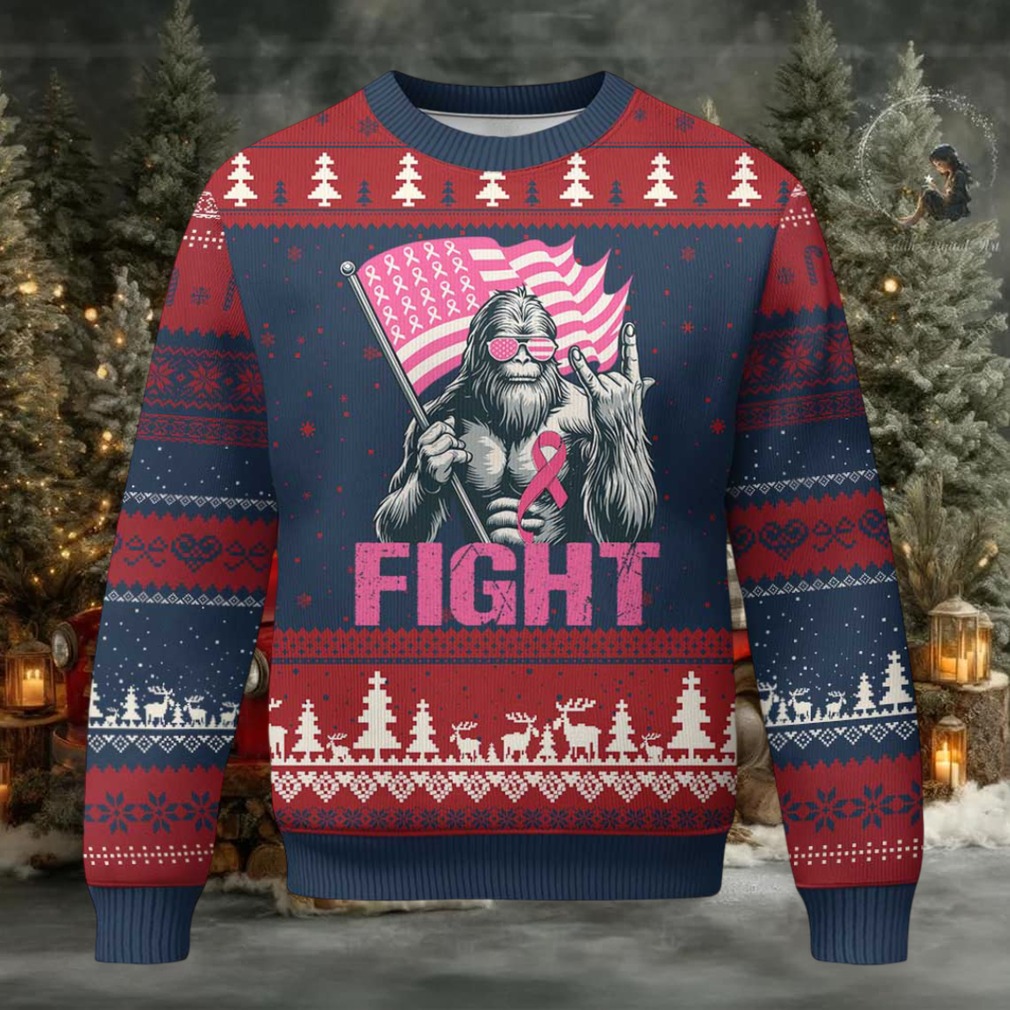 Funny Bigfoot Breast Cancer Awareness Ugly Christmas Sweater Fight Pink Ribbon Funny Bigfoot Breast Cancer Awareness Ugly Christmas Sweater Fight Pink Ribbon