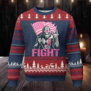 Funny Bigfoot Breast Cancer Awareness Ugly Christmas Sweater Fight Pink Ribbon