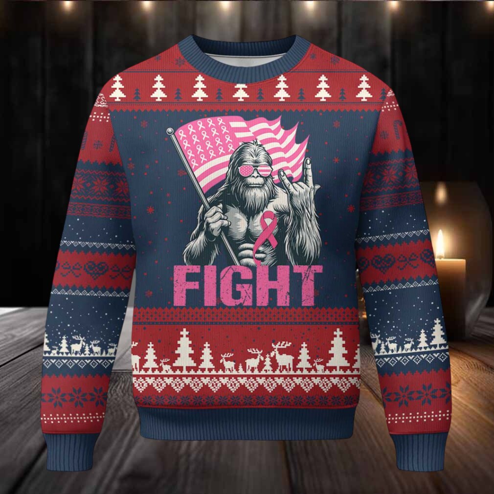 Funny Bigfoot Breast Cancer Awareness Ugly Christmas Sweater Fight Pink Ribbon Funny Bigfoot Breast Cancer Awareness Ugly Christmas Sweater Fight Pink Ribbon