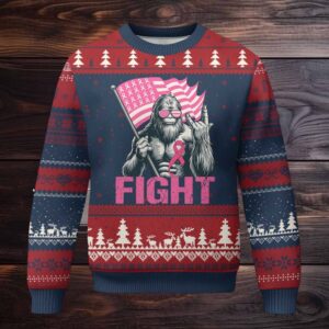 Funny Bigfoot Breast Cancer Awareness Ugly Christmas Sweater Fight Pink Ribbon