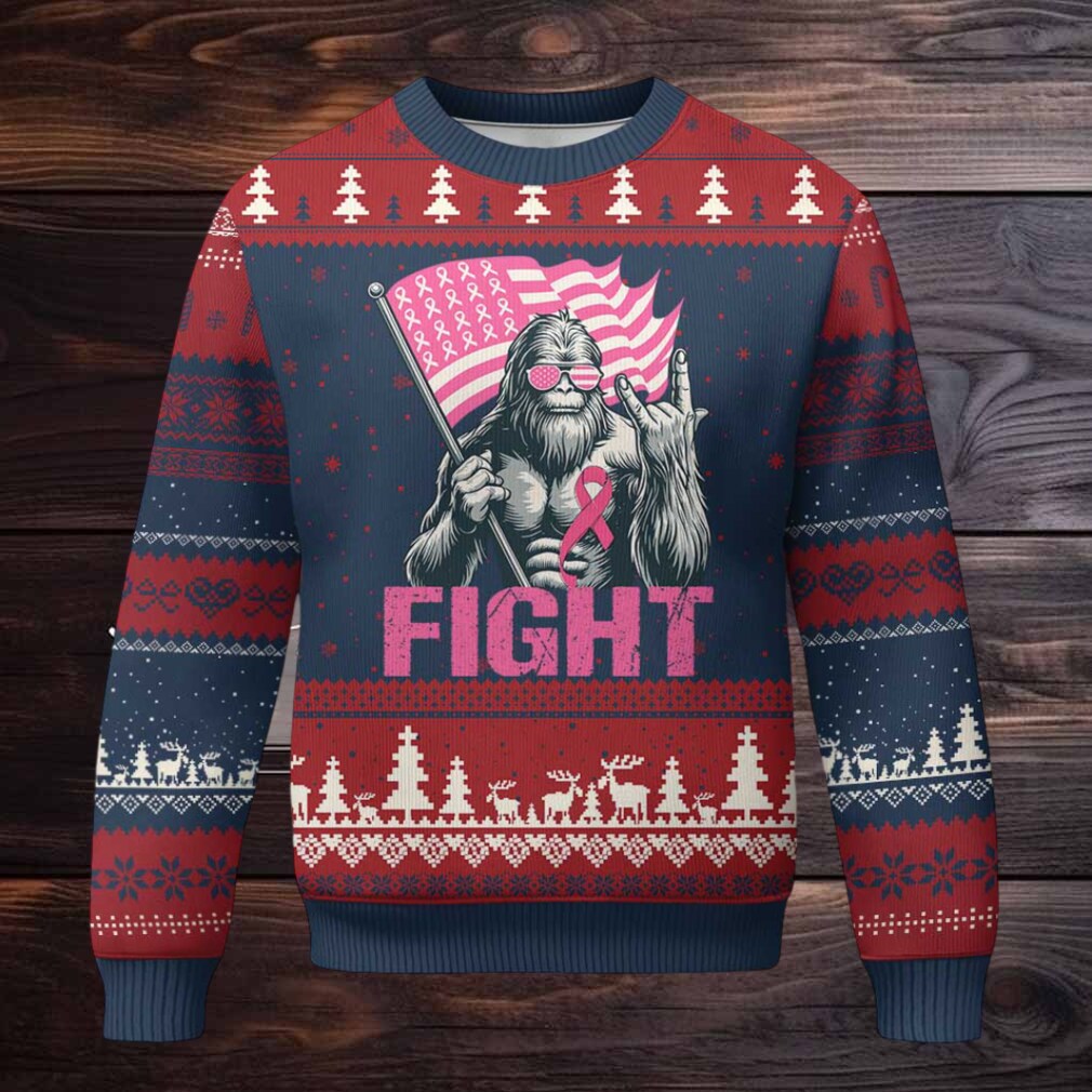 Funny Bigfoot Breast Cancer Awareness Ugly Christmas Sweater Fight Pink Ribbon Funny Bigfoot Breast Cancer Awareness Ugly Christmas Sweater Fight Pink Ribbon