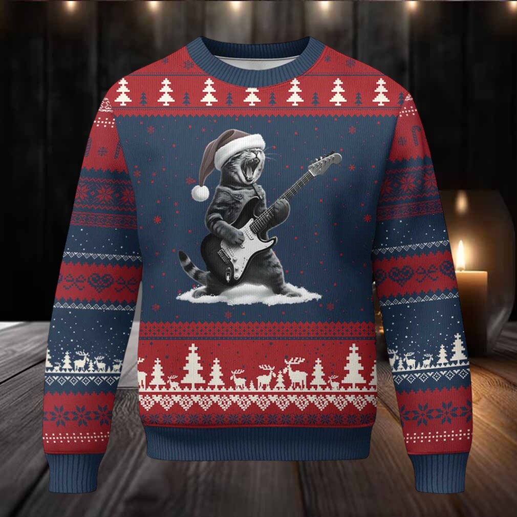 Funny Cat Guitar Ugly Christmas Sweater Rock and Roll Xmas Funny Cat Guitar Ugly Christmas Sweater Rock and Roll Xmas