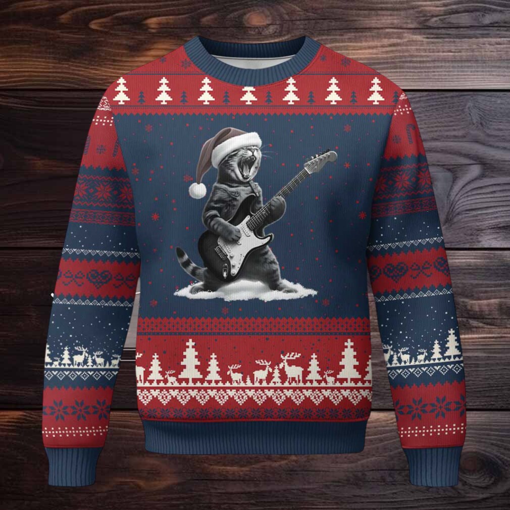 Funny Cat Guitar Ugly Christmas Sweater Rock and Roll Xmas Funny Cat Guitar Ugly Christmas Sweater Rock and Roll Xmas