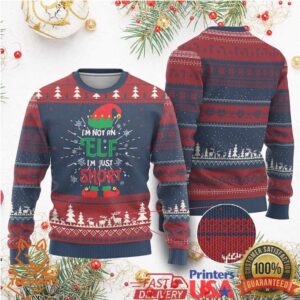 Funny Christmas Elf Ugly Christmas Sweater I'm Not An Elf I'm Just Short Snowflakes