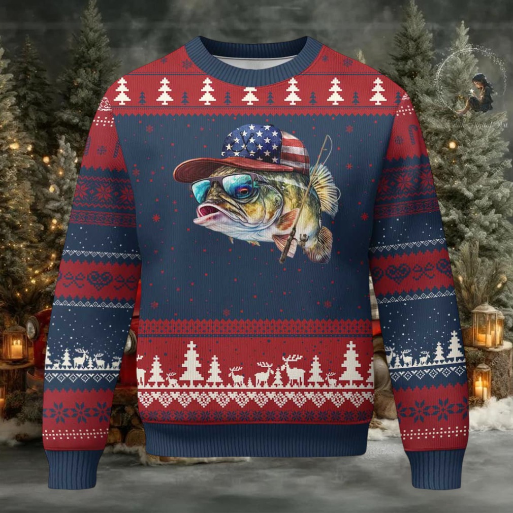 Funny Fishing American Flag Ugly Christmas Sweater Patriotic Fisherman Family Gift Funny Fishing American Flag Ugly Christmas Sweater Patriotic Fisherman Family Gift
