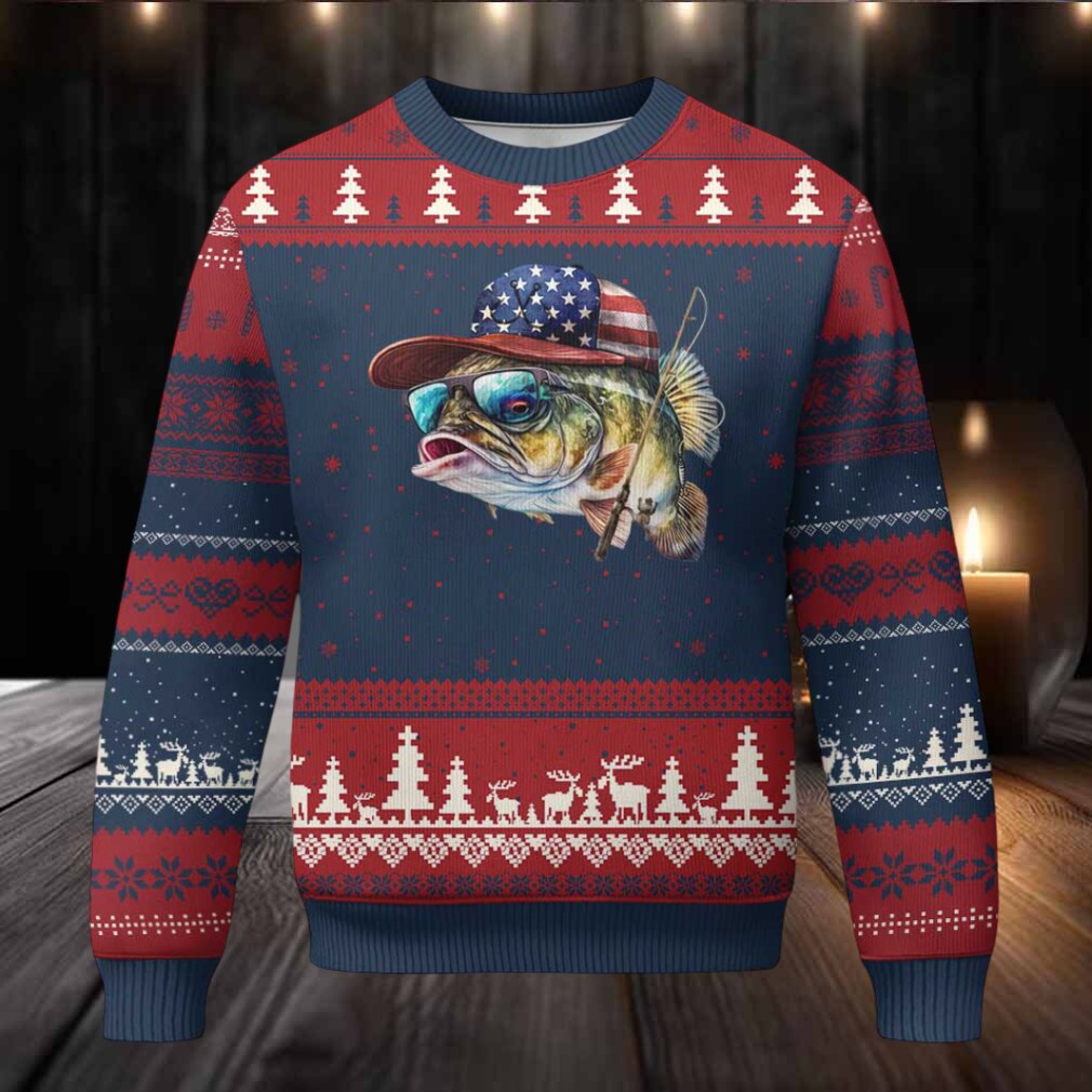Funny Fishing American Flag Ugly Christmas Sweater Patriotic Fisherman Family Gift Funny Fishing American Flag Ugly Christmas Sweater Patriotic Fisherman Family Gift