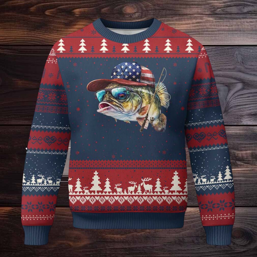 Funny Fishing American Flag Ugly Christmas Sweater Patriotic Fisherman Family Gift Funny Fishing American Flag Ugly Christmas Sweater Patriotic Fisherman Family Gift