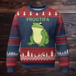 Funny Frogtifa Ugly Christmas Sweater Resist Frog Protest Against Fascism