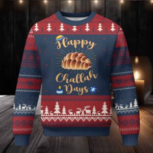 Funny Hanukkah Happy Challah Days Ugly Christmas Sweater Jewish Gift