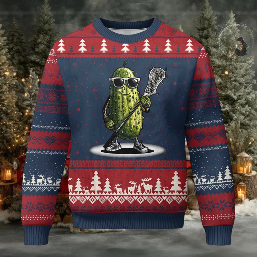 Funny Lacrosse Ugly Christmas Sweater Pickle Playing Lax Lover Player Funny Lacrosse Ugly Christmas Sweater Pickle Playing Lax Lover Player