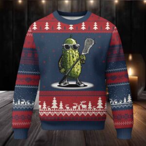 Funny Lacrosse Ugly Christmas Sweater Pickle Playing Lax Lover Player