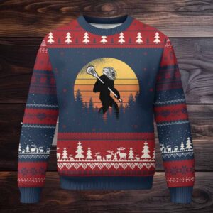 Funny Lax Bigfoot Ugly Christmas Sweater Retro Vintage Sasquatch Lacrosse