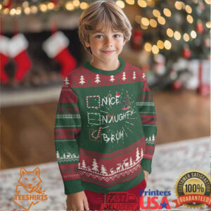 Funny Nice Naughty Bruh Ugly Christmas Sweater Xmas Tree Candy Cane