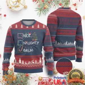 Funny Nice Naughty Bruh Ugly Christmas Sweater Xmas Tree Candy Cane