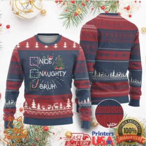 Funny Nice Naughty Bruh Ugly Christmas Sweater Xmas Tree Candy Cane