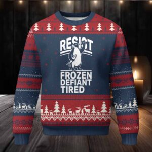 Funny Penguin Resist Ugly Christmas Sweater Frozen Defiant Tired FDT Activism