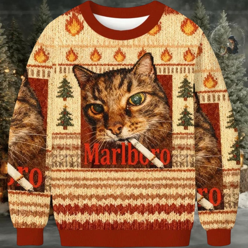 Funny Smoking Cat Meme Marlboro Christmas Ugly Sweater Funny Smoking Cat Meme Marlboro Christmas Ugly Sweater