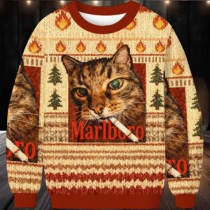 Funny Smoking Cat Meme Marlboro Christmas Ugly Sweater