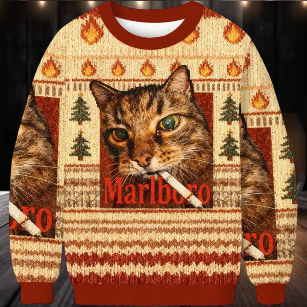 Funny Smoking Cat Meme Marlboro Christmas Ugly Sweater Funny Smoking Cat Meme Marlboro Christmas Ugly Sweater