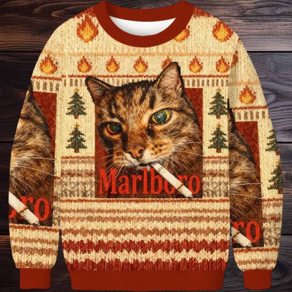 Funny Smoking Cat Meme Marlboro Christmas Ugly Sweater Funny Smoking Cat Meme Marlboro Christmas Ugly Sweater
