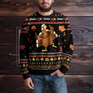 Funny Turkey Thanksgiving Gobble Gobble Fall Leaves Ugly Christmas Sweater