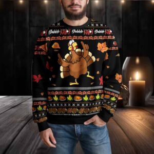 Funny Turkey Thanksgiving Gobble Gobble Fall Leaves Ugly Christmas Sweater