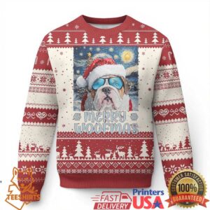 Funny Xmas Bulldog Ugly Christmas Sweater Merry Woofmas Christmas Starry Night Dog Lover