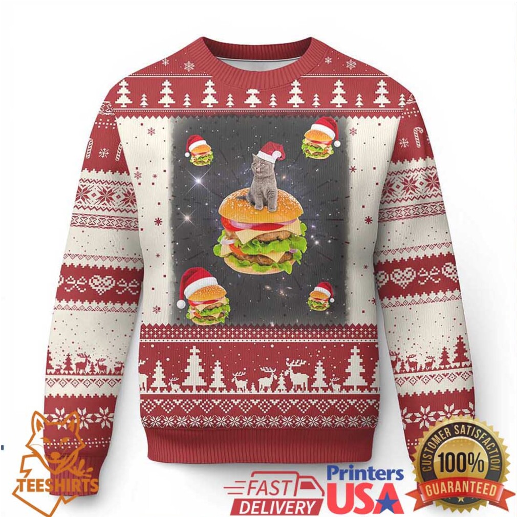 Funny Xmas Cat Ugly Christmas Sweater Santa Cat Hamburger Lover Galaxy Outer Space Funny Xmas Cat Ugly Christmas Sweater Santa Cat Hamburger Lover Galaxy Outer Space