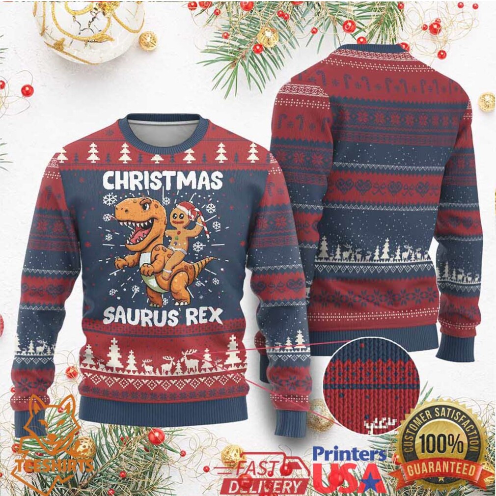 Funny Xmas Ugly Christmas Sweater Gingerbread Riding Dinosaur Christmas Saurus Rex Funny Xmas Ugly Christmas Sweater Gingerbread Riding Dinosaur Christmas Saurus Rex
