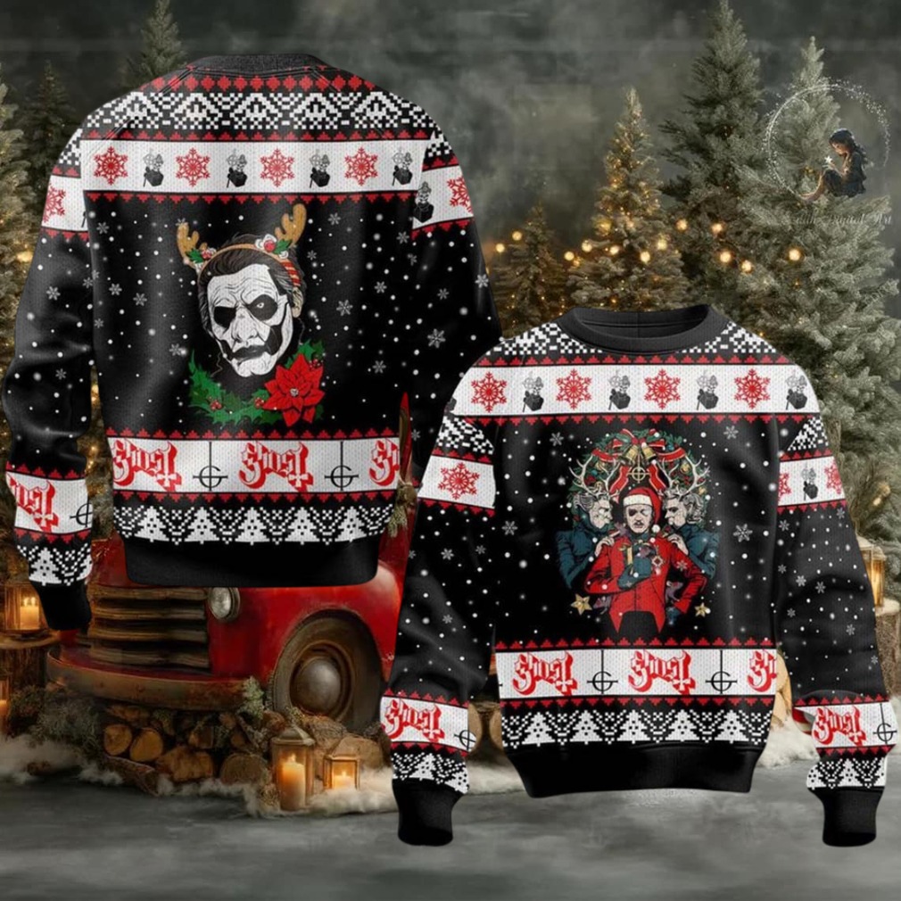 Ghost Band Funny Holiday Style Reindeer Under The Snowy Night Ugly Christmas Sweater 2025 Ghost Band Funny Holiday Style Reindeer Under The Snowy Night Ugly Christmas Sweater 2025