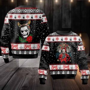 Ghost Band Funny Holiday Style Reindeer Under The Snowy Night Ugly Christmas Sweater 2025
