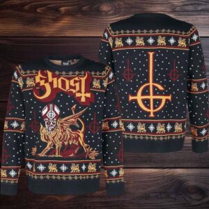 Ghost Band Papa Emeritus Chimera Satanic Cross Logo Black Ugly Christmas Sweater