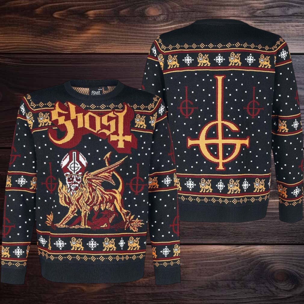 Ghost Band Papa Emeritus Chimera Satanic Cross Logo Black Ugly Christmas Sweater Ghost Band Papa Emeritus Chimera Satanic Cross Logo Black Ugly Christmas Sweater