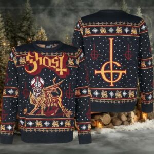 Ghost Band Papa Emeritus Chimera Satanic Cross Logo Black Ugly Christmas Sweater