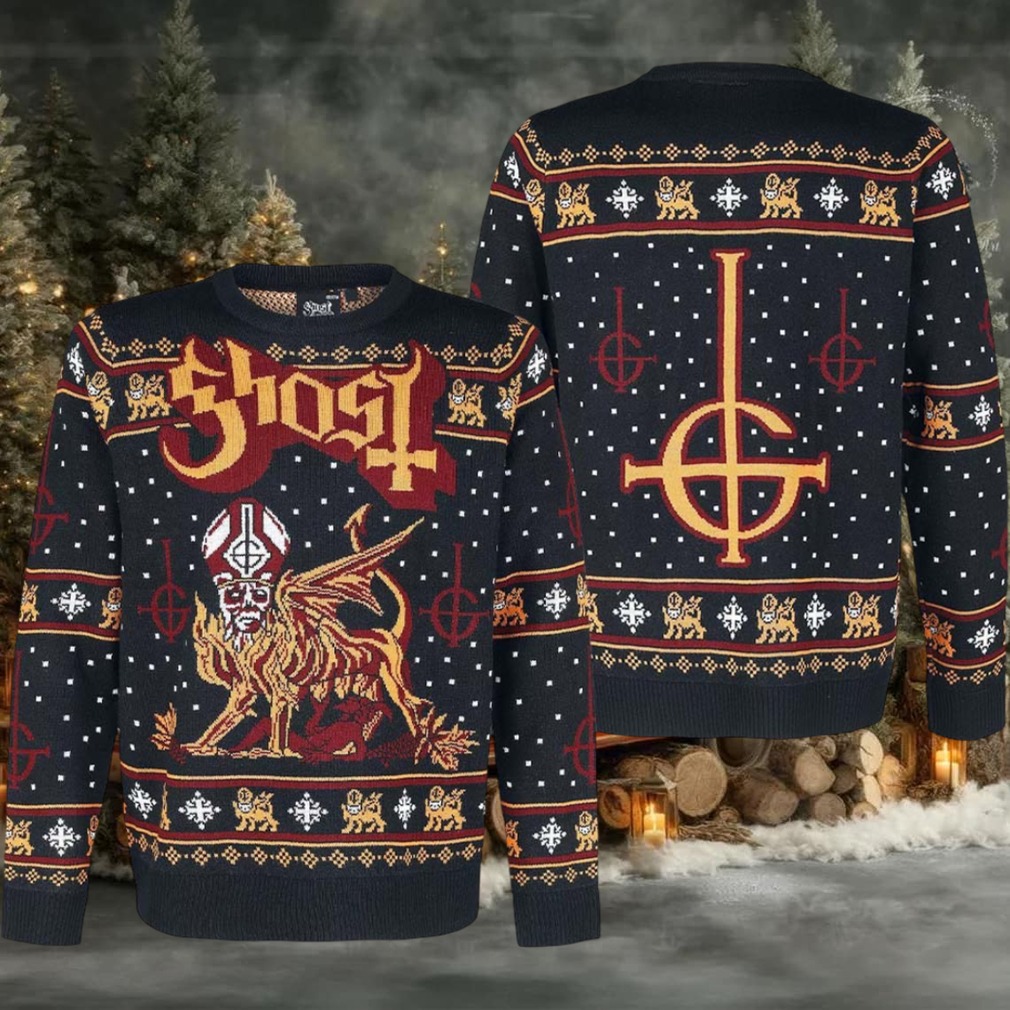 Ghost Band Papa Emeritus Chimera Satanic Cross Logo Black Ugly Christmas Sweater Ghost Band Papa Emeritus Chimera Satanic Cross Logo Black Ugly Christmas Sweater