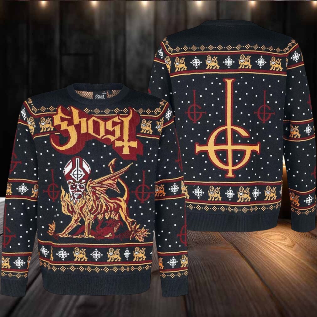 Ghost Band Papa Emeritus Chimera Satanic Cross Logo Black Ugly Christmas Sweater Ghost Band Papa Emeritus Chimera Satanic Cross Logo Black Ugly Christmas Sweater