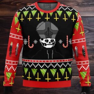 Ghost Band Papa Emeritus Funny Holiday Pixel Ciby Ugly Christmas Sweater Gift For Fans