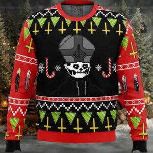 Ghost Band Papa Emeritus Funny Holiday Pixel Ciby Ugly Christmas Sweater Gift For Fans