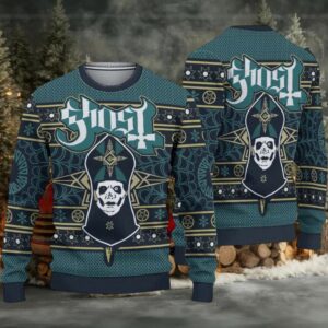 Ghost Band Sweater Papa Emeritus Gothic Spider Web Pattern Emerald Ugly Christmas Sweater