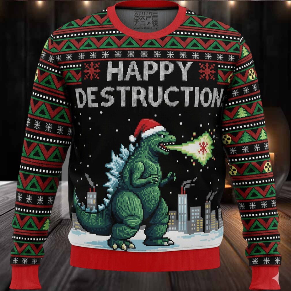Godzilla Happy Destruction Christmas Ugly Sweater Godzilla Happy Destruction Christmas Ugly Sweater