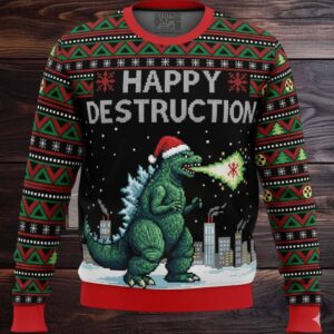 Godzilla Happy Destruction Christmas Ugly Sweater
