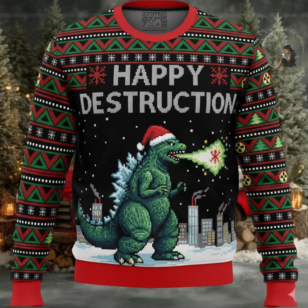 Godzilla Happy Destruction Christmas Ugly Sweater Godzilla Happy Destruction Christmas Ugly Sweater