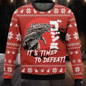 Godzilla It's Time To Defeat Christmas Knitted Ugly Sweater