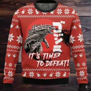 Godzilla It's Time To Defeat Christmas Knitted Ugly Sweater