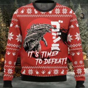 Godzilla It's Time To Defeat Christmas Knitted Ugly Sweater