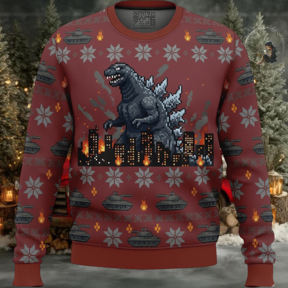 Godzilla Monster Christmas Knitted Ugly Sweater Godzilla Monster Christmas Knitted Ugly Sweater