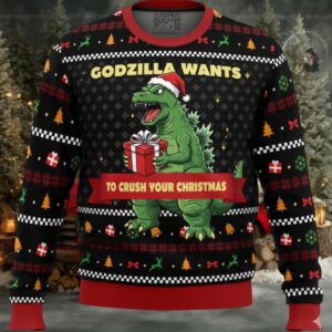Godzilla Wants To Crush Your Christmas Ugly Sweater