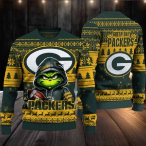 Green Bay Packers Grinch With Ball Ugly Christmas Sweaters
